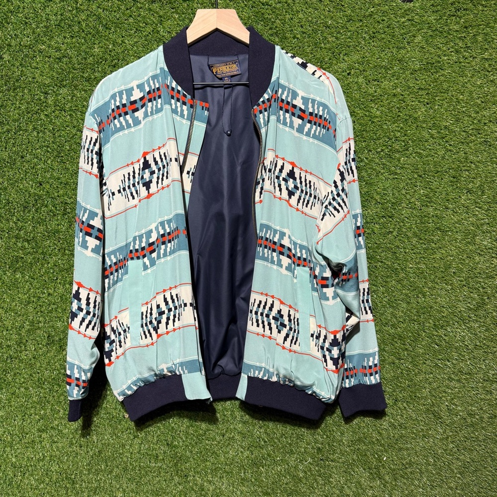 Vintage Pendleton USA Reversible Bomber Jacket - Navy & Aztec Pattern, Size XL